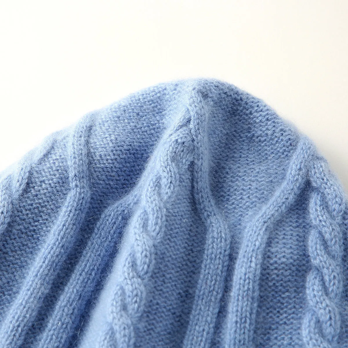 100% Cashmere Cozy and Stylish Cable Knit Beanie