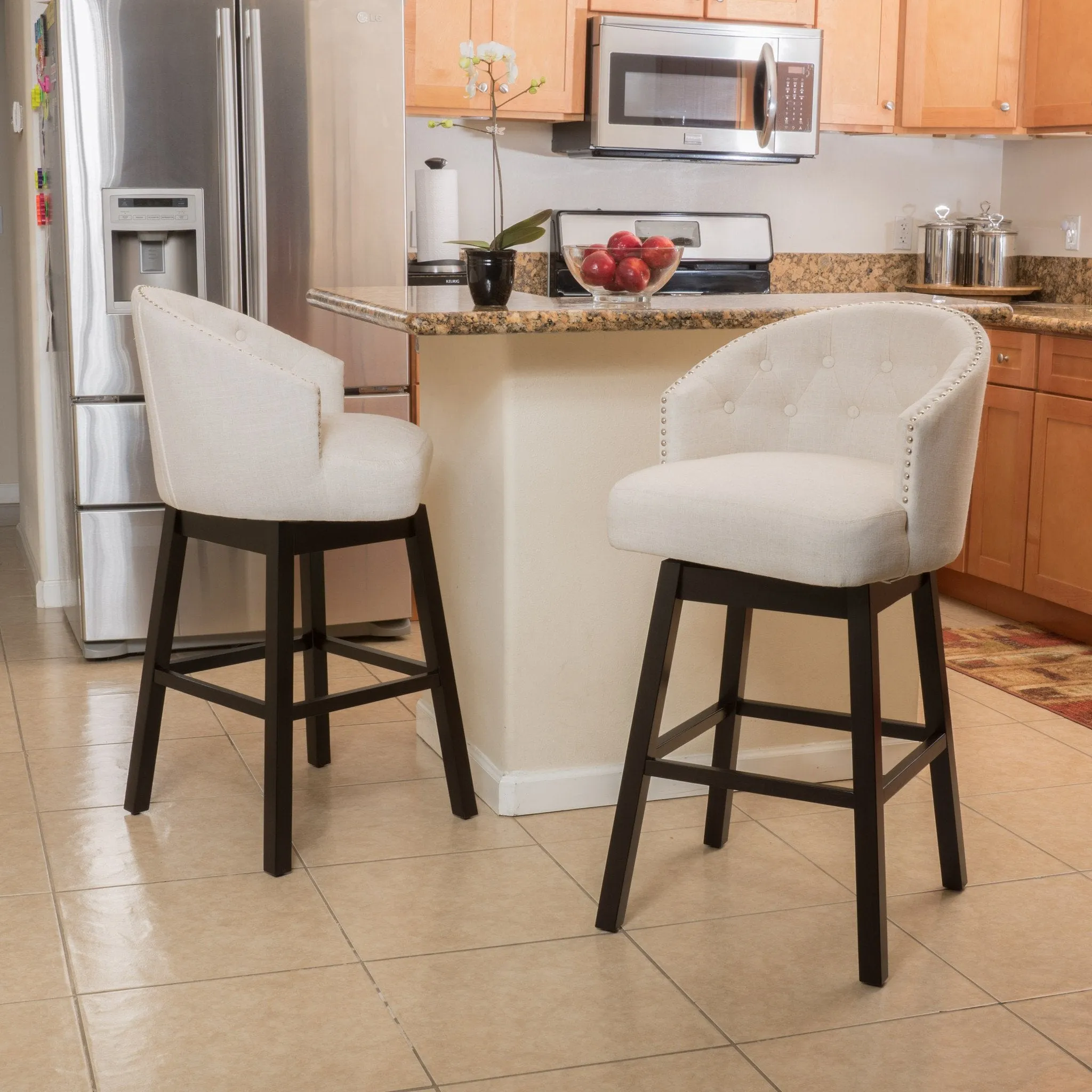 31-Inch Beige Fabric Swivel Backed Barstool (Set of 2) - NH779592