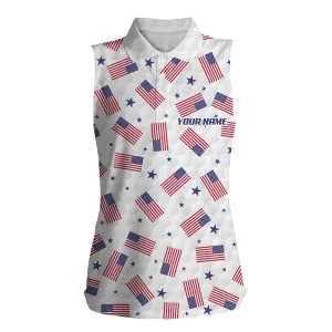 American Flag Golf Pattern Sleeveless Polo Shirts Custom Patriotic Golf Shirts For Women Golf Gifts