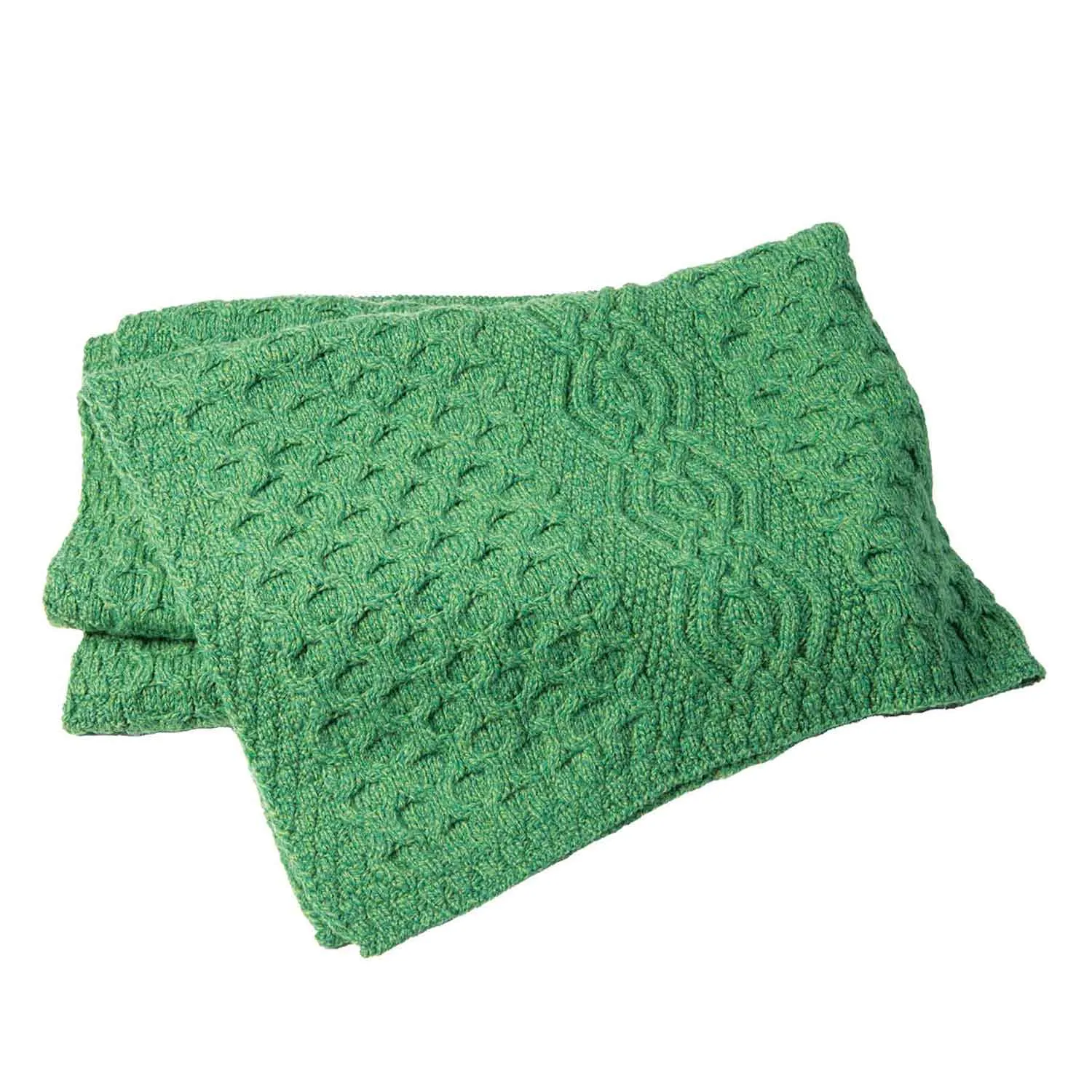 Aran Knit Honeycomb Throw Blanket- Green