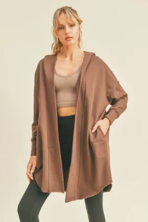 Bella Open Front Longline Hooded Cardigan