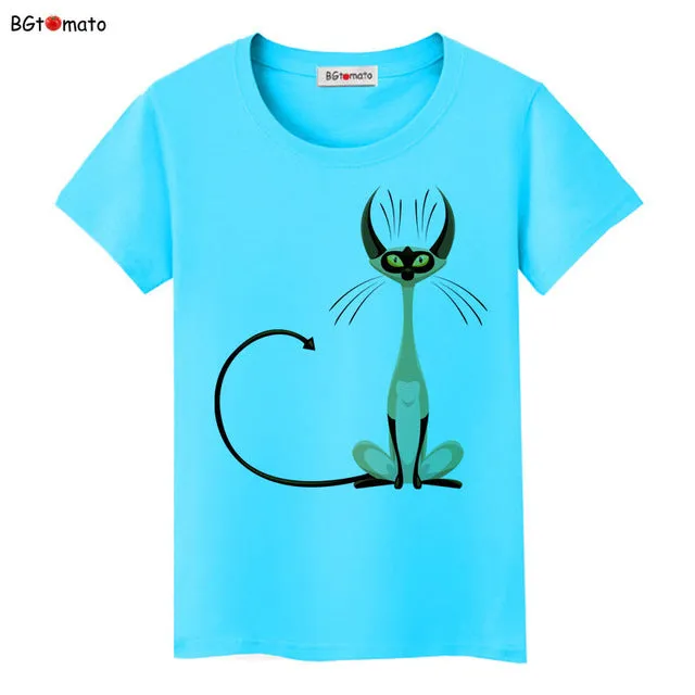 BGtomato super cool elegant cat T-shirts for women originality design fashion 3D shirts Brand good quality soft casual shirts