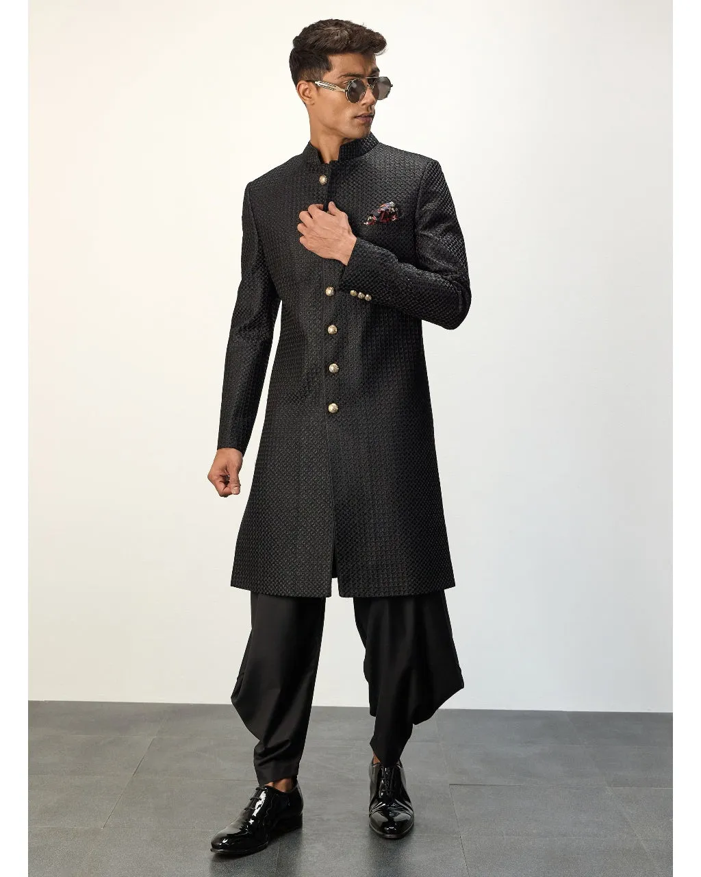 Black Front Open Kurta Set