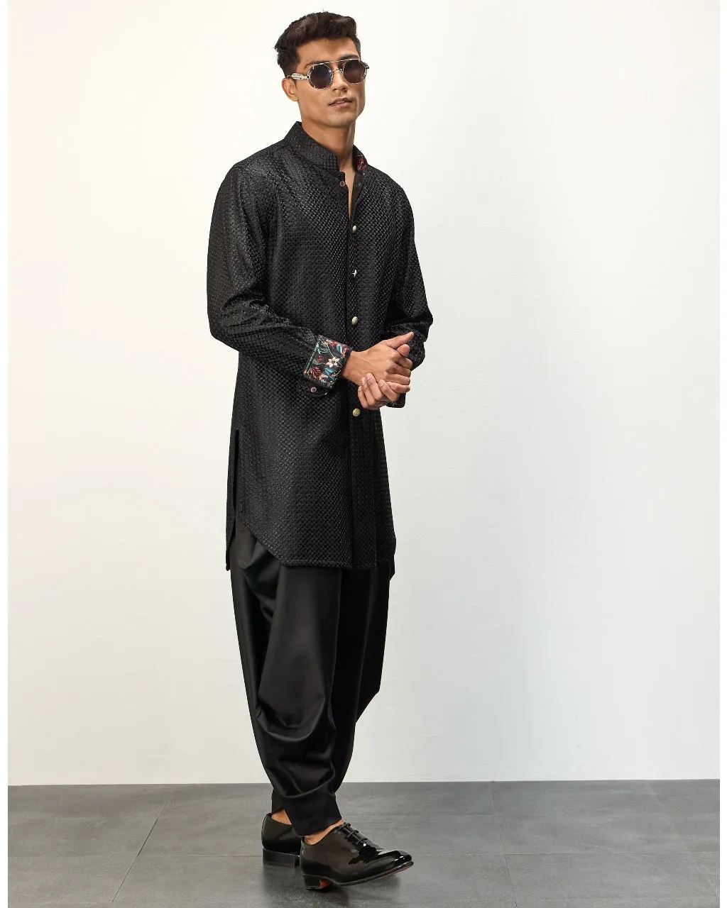 Black Front Open Kurta Set