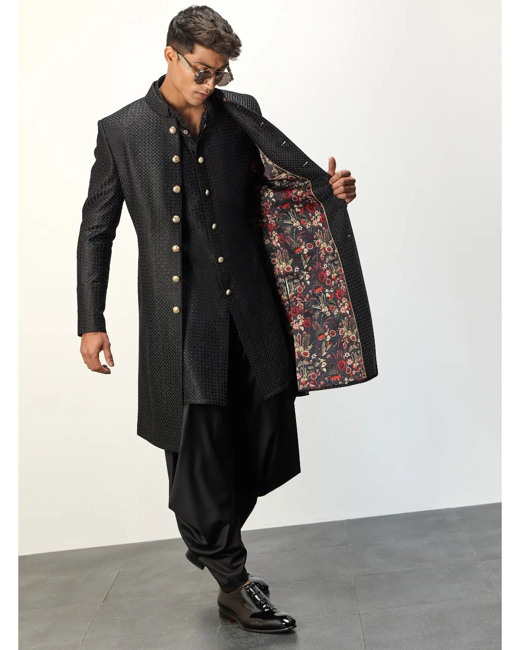 Black Front Open Kurta Set