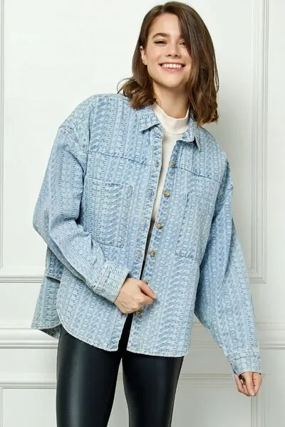 Button Up Dropped Shoulder Denim Top