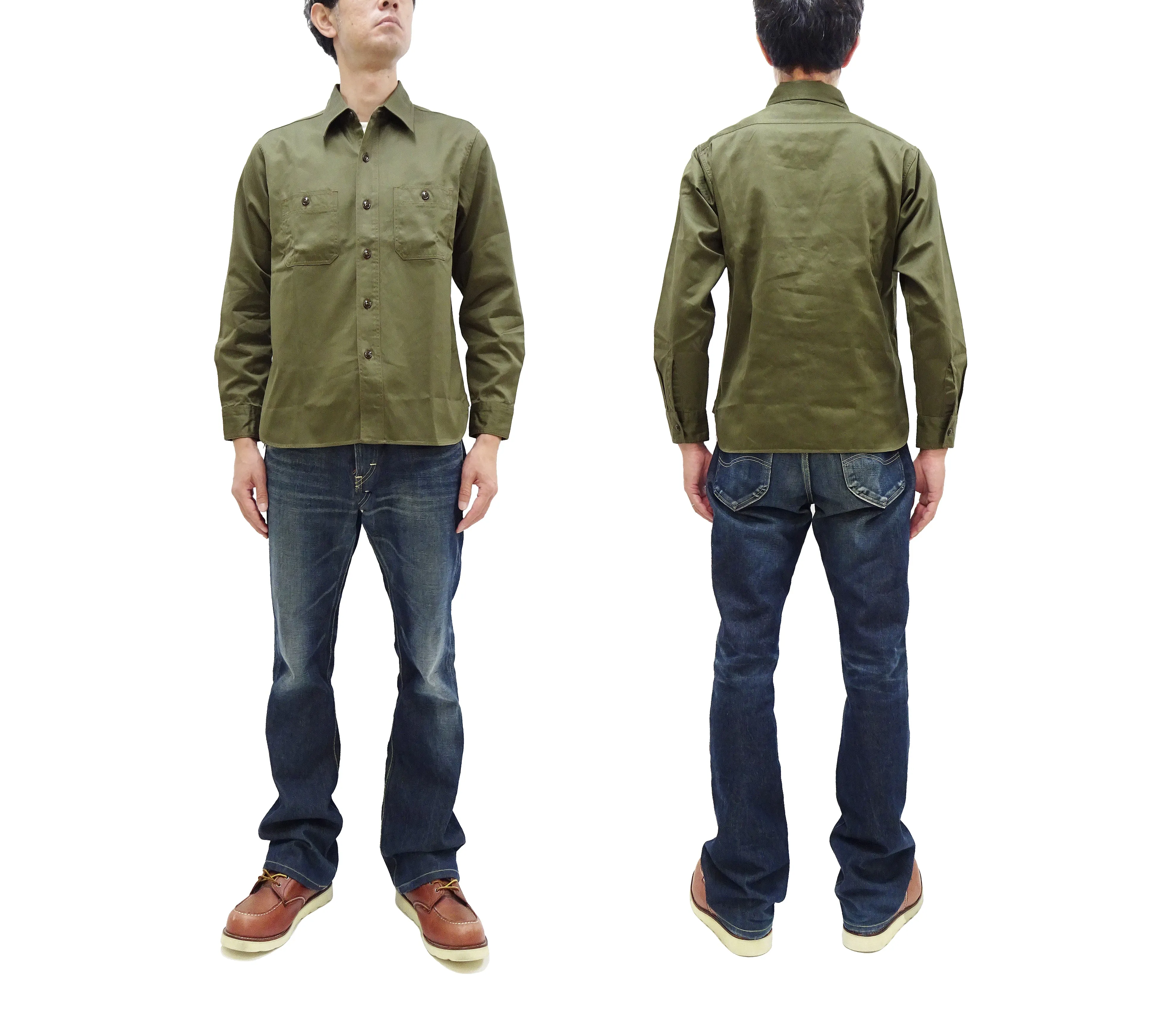 Buzz Rickson Herringbone Shirt Men's Casual Long Sleeve Plain HBT Button Up Work Shirt BR29390 149 Olive