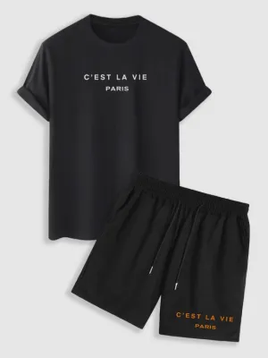 Casual T-Shirt And Drawstring Shorts Set