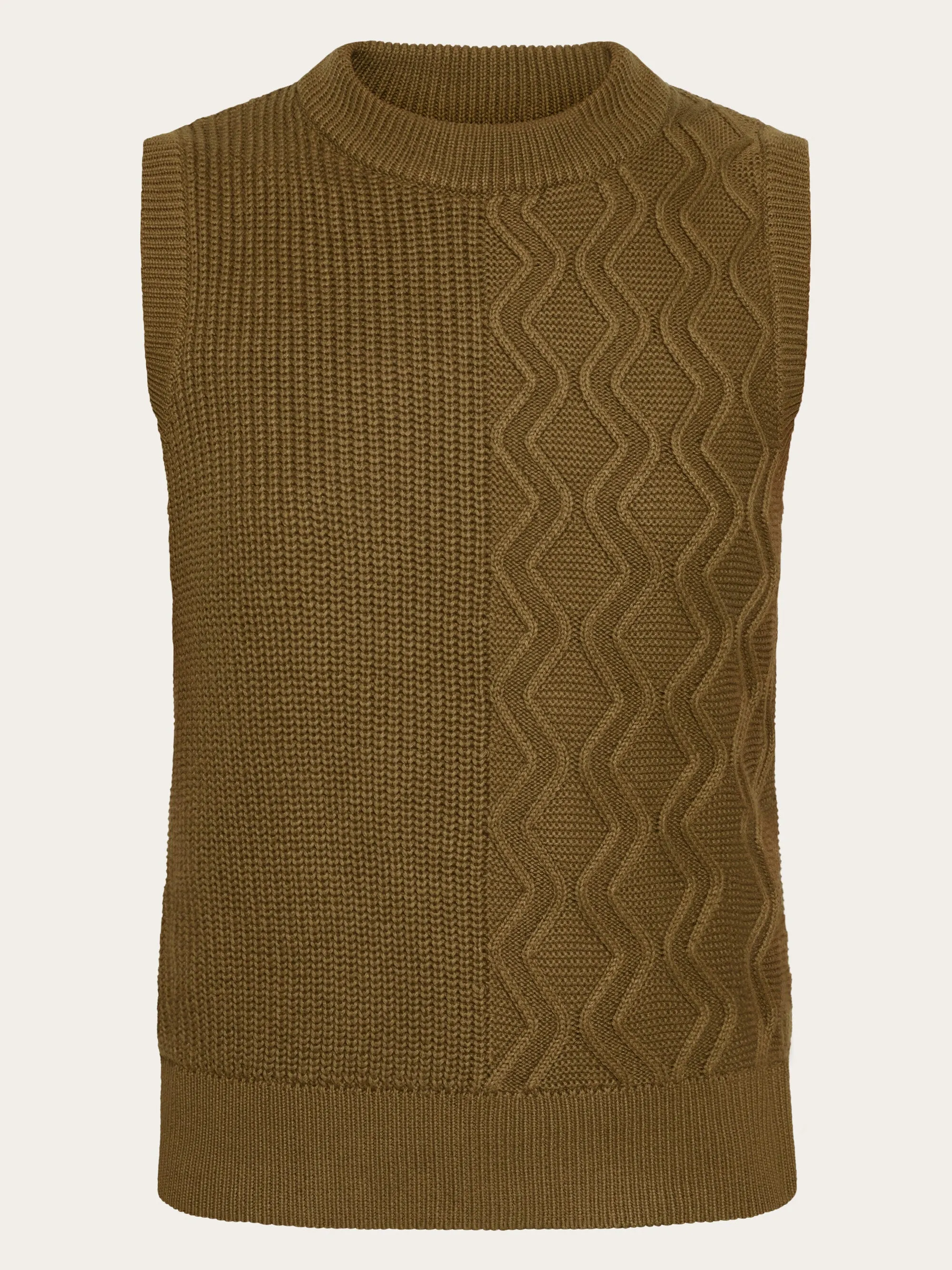 Cotton cable crew neck vest - Regenerative Organic Certified® - GOTS/Vegan - Dark Olive