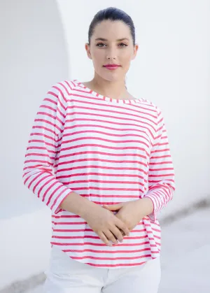 Cotton Raglan Sleeve Stripe Tee White/Watermelon