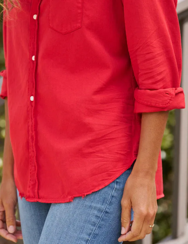 Eileen Relaxed Button-Up Shirt- Crimson