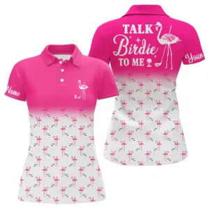 Funny Women Golf Polo Shirt Custom Pink And White Flamingo Golf Shirts Talk Birdie To Me