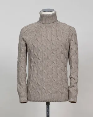 Gran Sasso Air Wool Cable Roll Neck / Light Sand