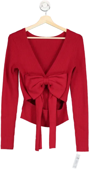 House of CB Red Sula Cashmere Blend Bow Sweater UK S