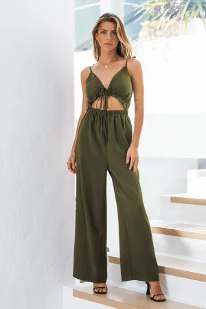 Jeanette Cutout Tie Front Cami Jumpsuit