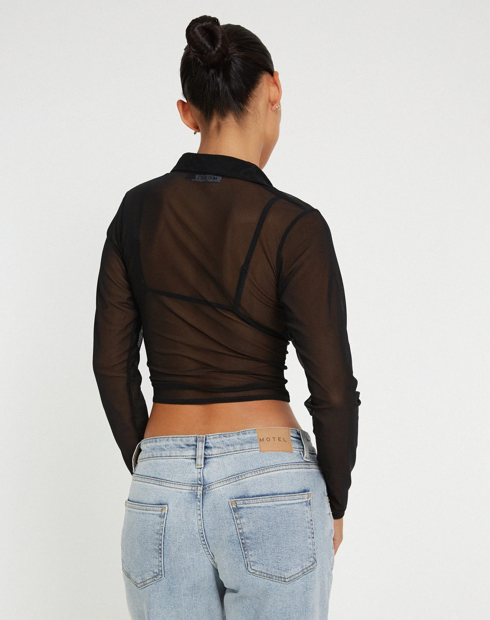 Kelly Cropped Shirt in Mesh Black