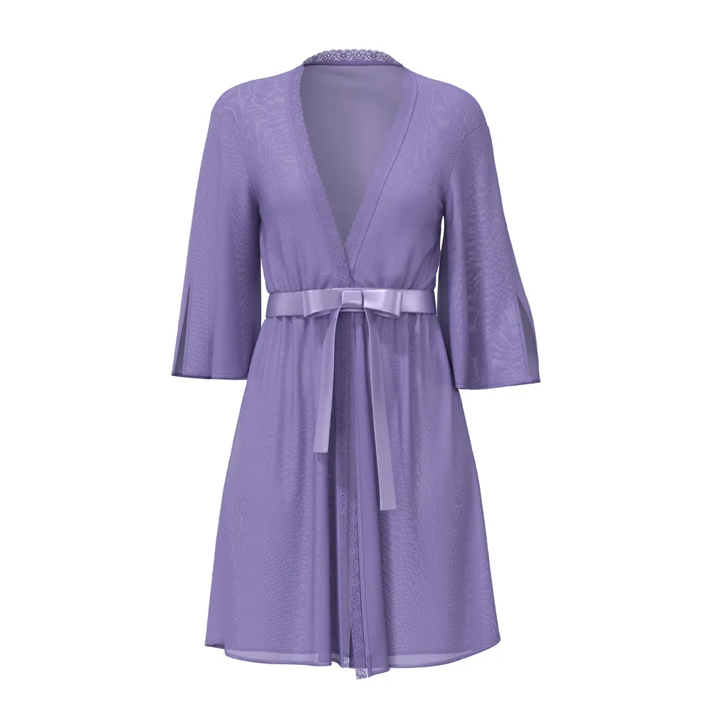 Magic Silk Sheer Passion Flutter Sleeve Robe Very Peri S/M