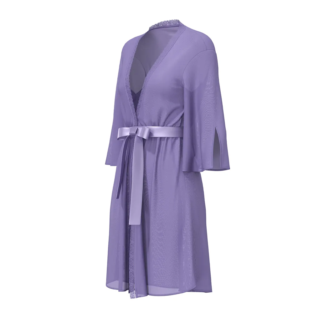 Magic Silk Sheer Passion Flutter Sleeve Robe Very Peri S/M