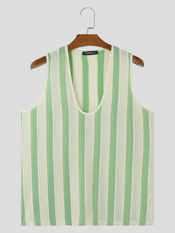 Mens Casual Striped Textured Sleeveless Tank SKUK69108