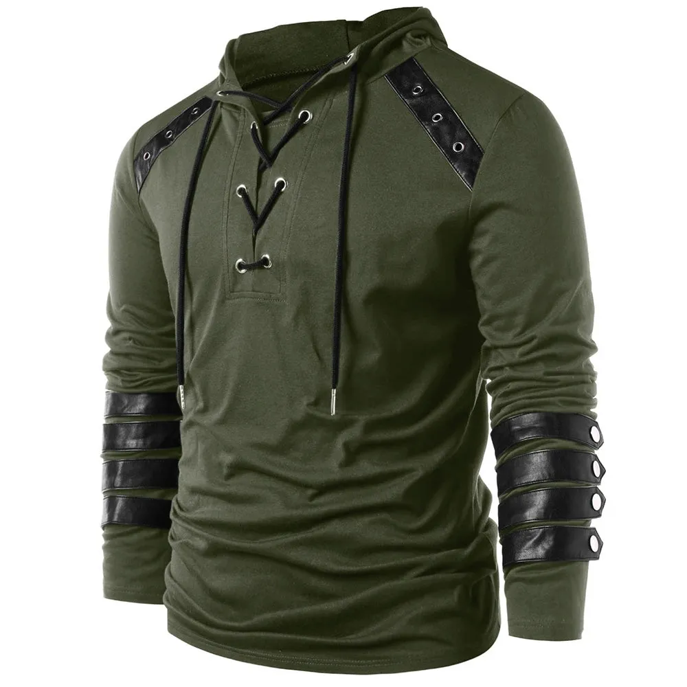 Men's Faux Leather Drawstring Hoodies