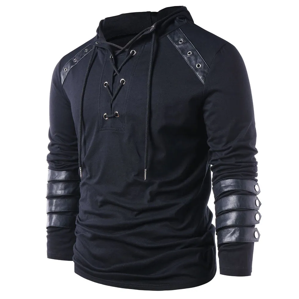 Men's Faux Leather Drawstring Hoodies