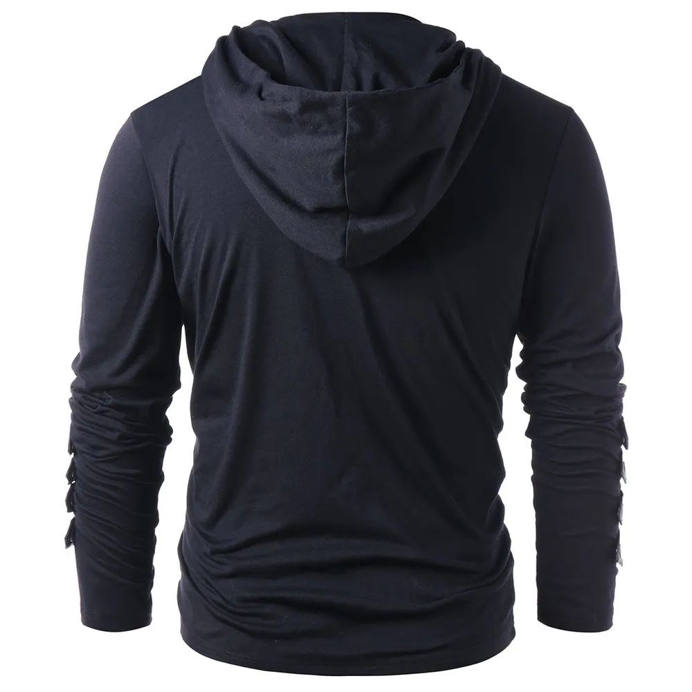 Men's Faux Leather Drawstring Hoodies