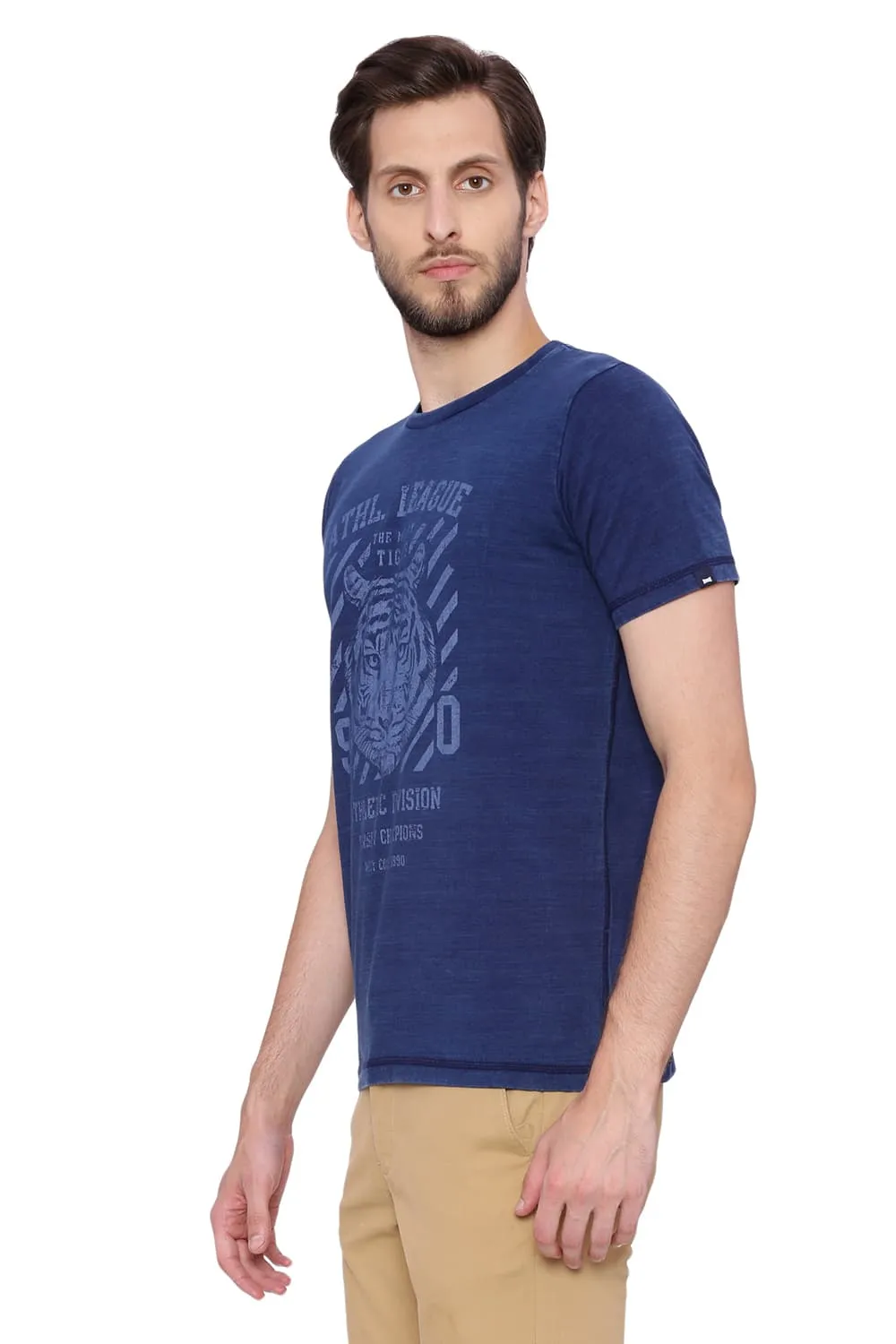 Muscle Fit Denim Crew Neck T Shirt