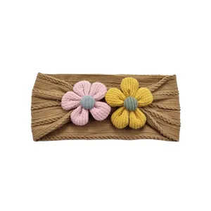 Plush Double Flower Baby Headband in Rust