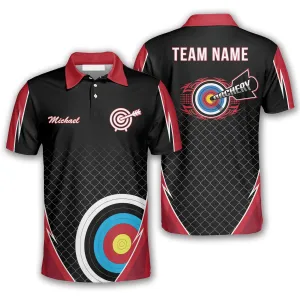 Red Black Net Pattern Custom Archery Shirts for Men, Uniform for Team Archery