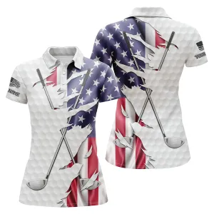 Red, White, And Blue American Flag Womens Golf Polo Shirt Custom Patriotic Golf Performance Shirts