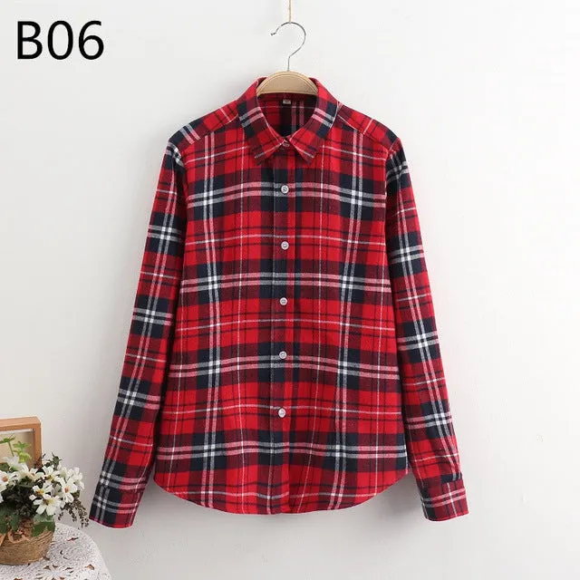 S-5XL Large Size Spring Autumn Blouse Casual Big Size Shirt Cotton Top Lapel Plaid Shirt Outwear Plus Size Women Clothing Blusas