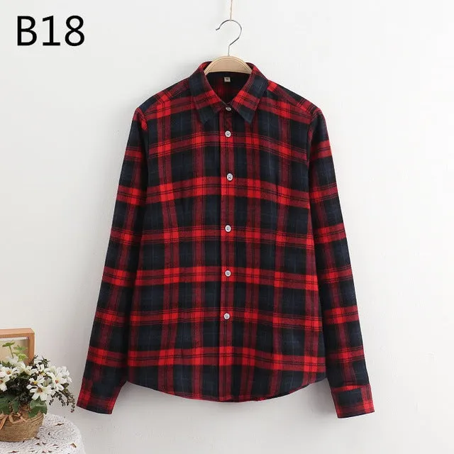 S-5XL Large Size Spring Autumn Blouse Casual Big Size Shirt Cotton Top Lapel Plaid Shirt Outwear Plus Size Women Clothing Blusas