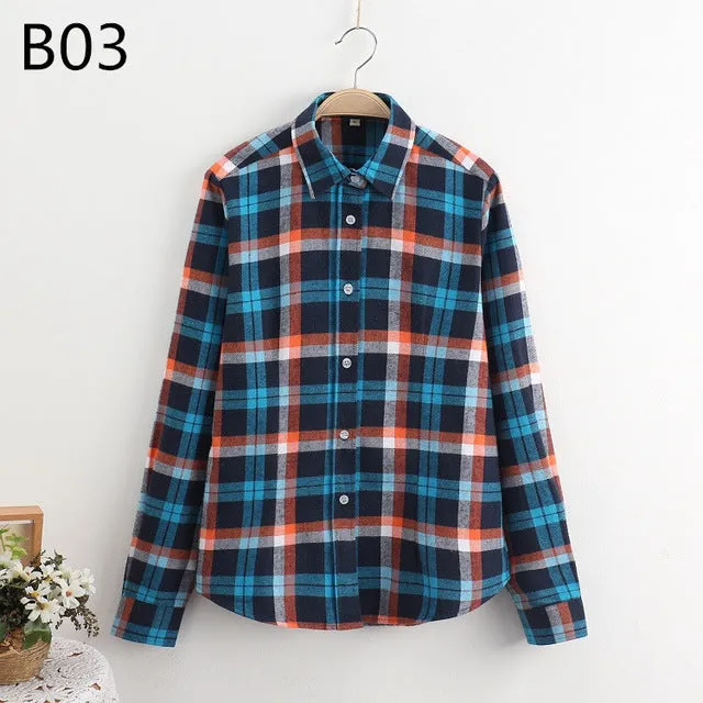 S-5XL Large Size Spring Autumn Blouse Casual Big Size Shirt Cotton Top Lapel Plaid Shirt Outwear Plus Size Women Clothing Blusas