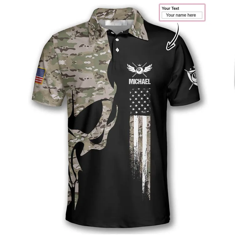 Skull Camouflage Custom Billiard Shirts for Men, Custom Billiard Shirts for Team, Billiard Polo Shirts