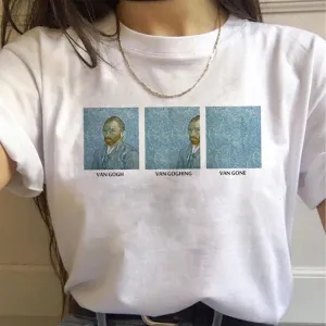 Vintage Harajuku Aesthetic Ullzang Funny 90s Vincent Van Gogh Tee for Women