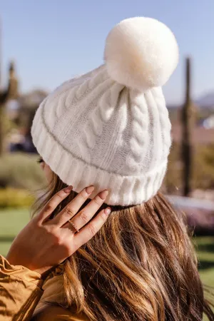 With Love Ivory Cable Knit Beanie